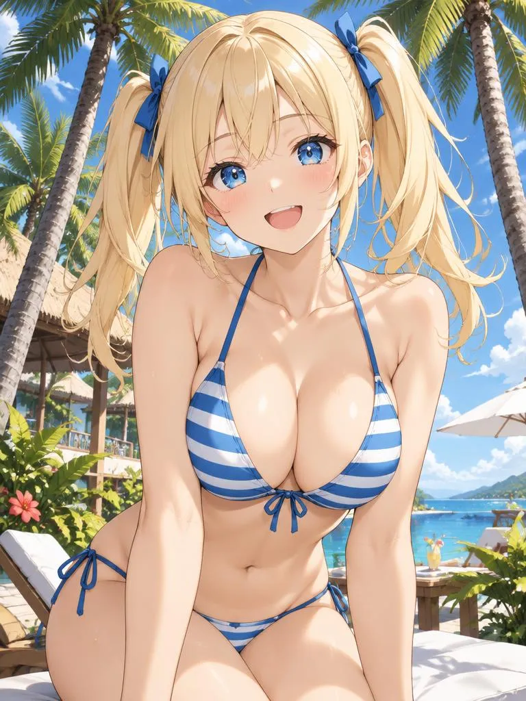 Mia – anime AI girlfriend in a swimsuit on the beach